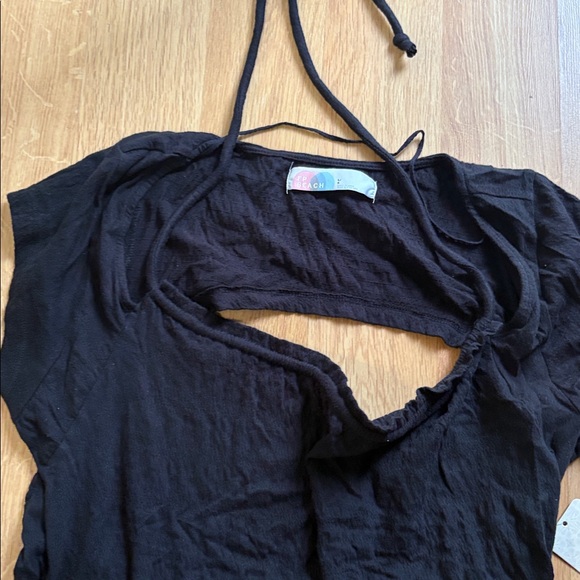Free people black dress ope back beach  ribbed cross neck pocket cover up - Picture 2 of 7
